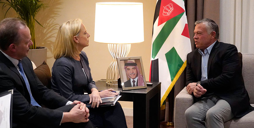 His Majesty King Abdullah meets with US Secretary of Homeland Security Kirstjen Nielsen on the sidelines of the latest round of Aqaba meetings on Saturday (Photo courtesy of Royal Court)