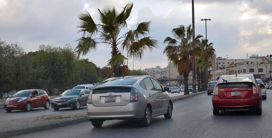 In this undated photo, hybrid cars are seen on a street in Amman (Photo by Amjad Ghsoun)