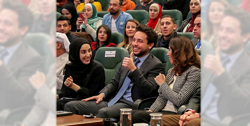 HRH Crown Prince Hussein attends a debate organised by the Crown Prince Foundation and the United Arab Emirates-based Arab Youth Centre on Wednesday at King Hussein Business Park in Amman (Photo courtesy of Royal Court)