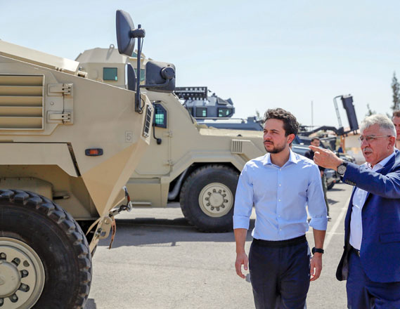   HRH Crown Prince Hussein visits the King Abdullah II Design and Development Bureau workshops in Duleil on Thursday (Photo courtesy of Royal Court)
