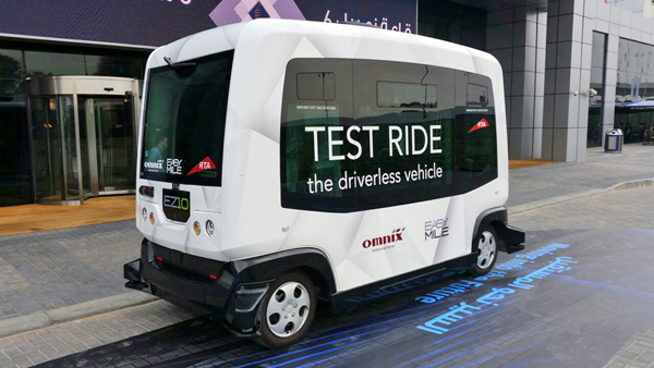 In this Monday photo made available by Dubai Road and Transport Authorities, a 10-seater driverless car is being test run on a Dubai street (AP photo)