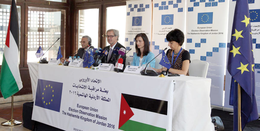Members of the EU Election Observation Mission hold a press conference in Amman on Thursday (Petra photo)
