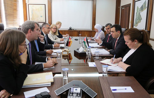 Minister of Planning and International Cooperation Imad Fakhoury meets with a German delegation in Amman on Wednesday (Photo courtesy of Ministry of Planning and International Cooperation)