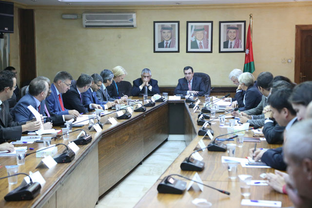 Minister of Planning and International Cooperation Imad Fakhoury holds talks with representatives of donor countries and UN agencies in Amman on Thursday (Photo courtesy of Ministry of Planning and International Cooperation)