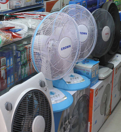 Fans on display at a shop in Amman. A relatively hot air mass is forecast to push temperatures five degrees above their annual average on Monday (Photo by Hassan Tamimi)