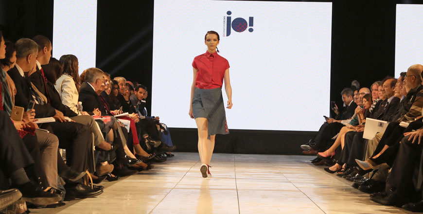 Models showcase clothes by Jordanian and Italian designers during a fashion show at the Ras Al Ain Hangar in Amman on Thursday (Photo by Osama Aqarbeh)