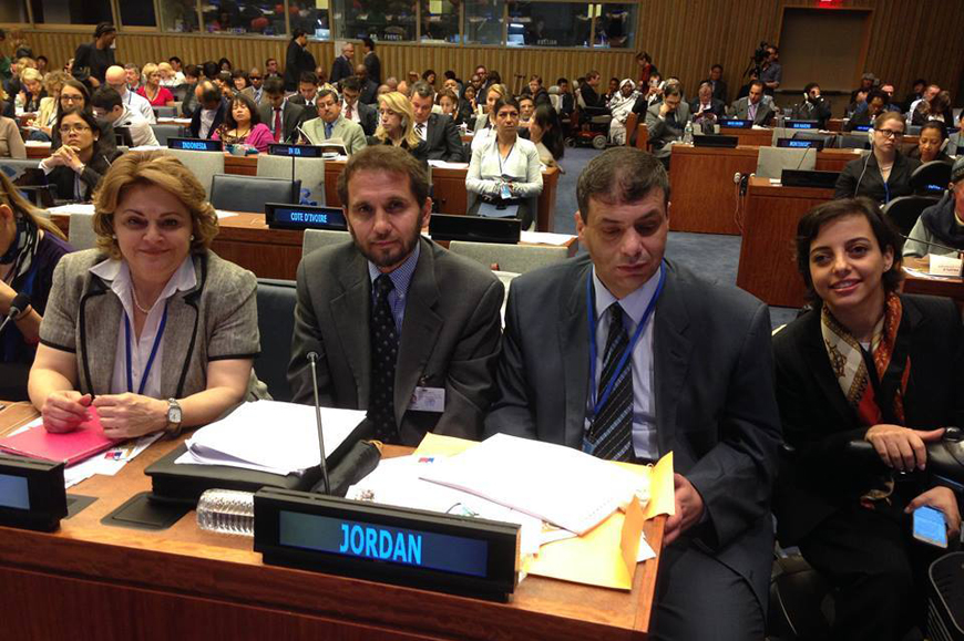 HH Prince Mired, HCD president, HCD Secretary General Amal Nahhas, Senator Muhannad Al Azzeh and Adviser to HCD President Alia Zureikat attend the Eighth Session of the UN Conference of States Parties to the Convention on the Rights of Persons with Disabilities in New York last week (Photo courtesy of HCD)