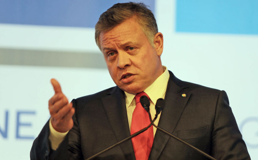 His Majesty King Abdullah addresses the Mediterranean Dialogue conference in Rome on Thursday  (Photo courtesy of Royal Court)