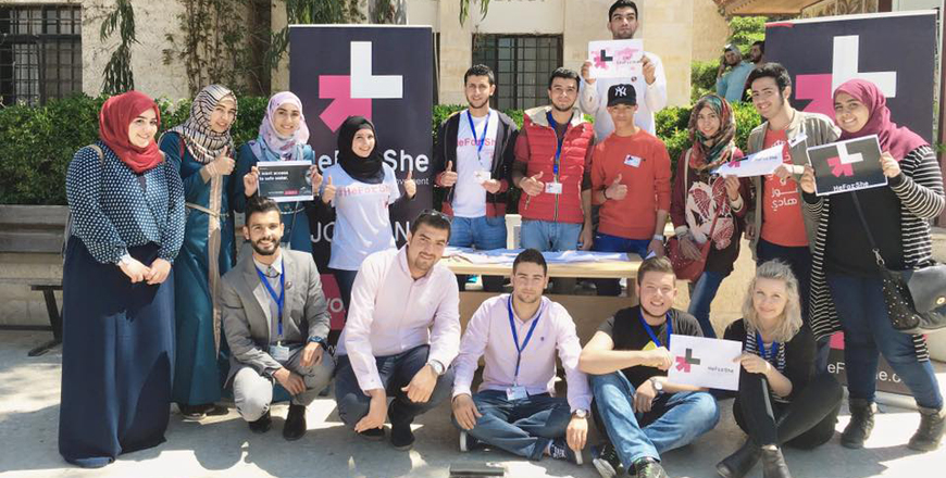 The first phase of the HeForShe campaign started with a group of 10 student volunteers who were trained by the UN in gender equality and women empowerment (Photo courtesy of Laith Abu Taleb/ HeforShe Jordan)