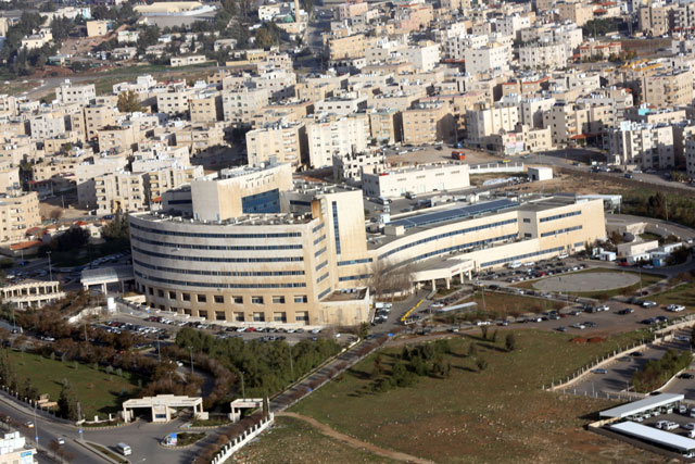 An aerial view of Prince Hamzah Hospital in Amman, which has been affected by the rising number of Syrian refugees in Jordan, according to sector officials (Photo by Osama Aqarbeh)