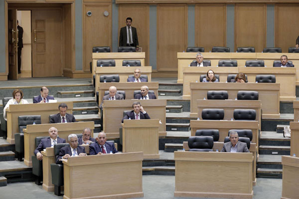 Prime Minister Abdullah Ensour and members of his Cabinet attend a Lower House session on Tuesday (Petra photo)