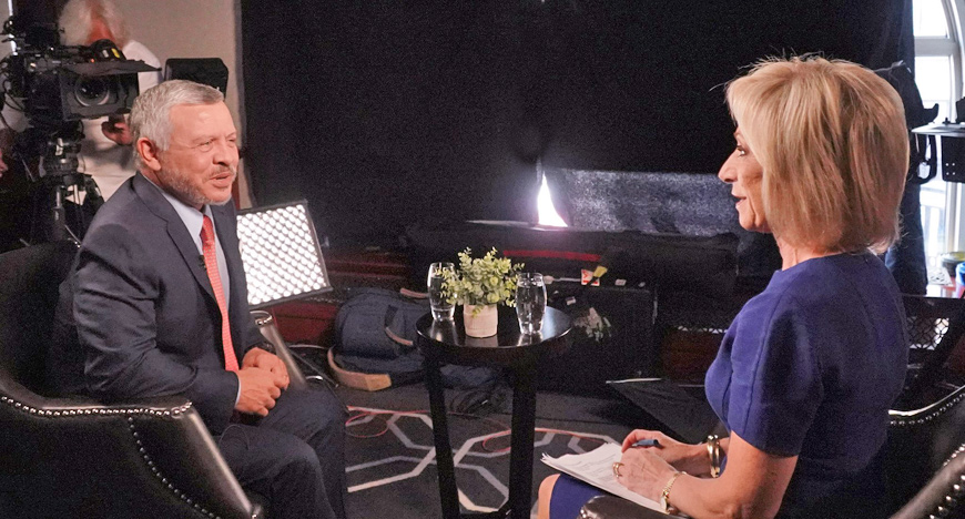 His Majesty King Abdullah is interviewed by NBC News Chief Foreign Affairs Correspondent Andrea Mitchell for US cable TV news network MSNBC in New York in this recent photo (Photo courtesy of Royal Court)