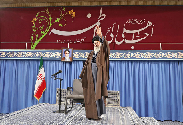 Iran's Supreme Leader Ayatollah Ali Khamenei gestures during a meeting with religious poets in Tehran, Iran, on Thursday (Reuters photo)