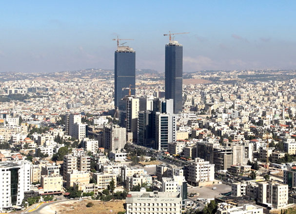 A recent aerial photo of Amman that shows the Jordan Gate towers near the 6th Circle  (Photo by Osama Aqarbeh)