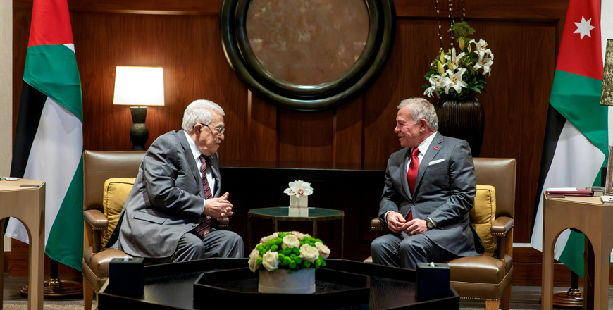 His Majesty King Abdullah, while receiving Palestinian President Mahmoud Abbas at Al Husseiniya Palace with HRH Crown Prince Hussein, affirmed Jordan's full support for the Palestinians in gaining their legitimate rights (Photo courtesy of Royal Court)