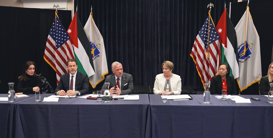His Majesty King Abdullah meets with CEOs of US companies and heads of universities and higher education institutions In Boston, Massachusetts, to discuss means to strengthen partnerships with Jordan (Photo courtesy of Royal Court)
