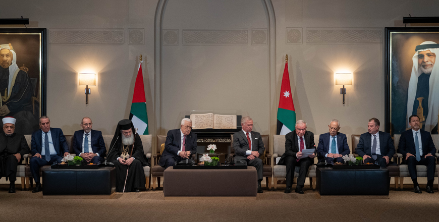 His Majesty King Abdullah receives on Tuesday Jerusalem Islamic awqaf representatives, church leaders, and figures, and Palestinian President Mahmoud Abbas at Al Husseiniya Palace, and hosts an iftar in their honour (Photo courtesy of Royal Court)