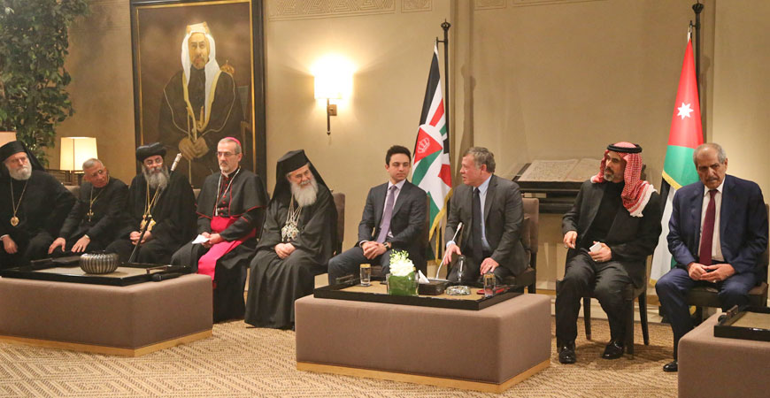 His Majesty King Abdullah and HRH Crown Prince Hussein meet with Christian leaders at Al Husseiniya Palace on Sunday (Photo courtesy of Royal Court)
