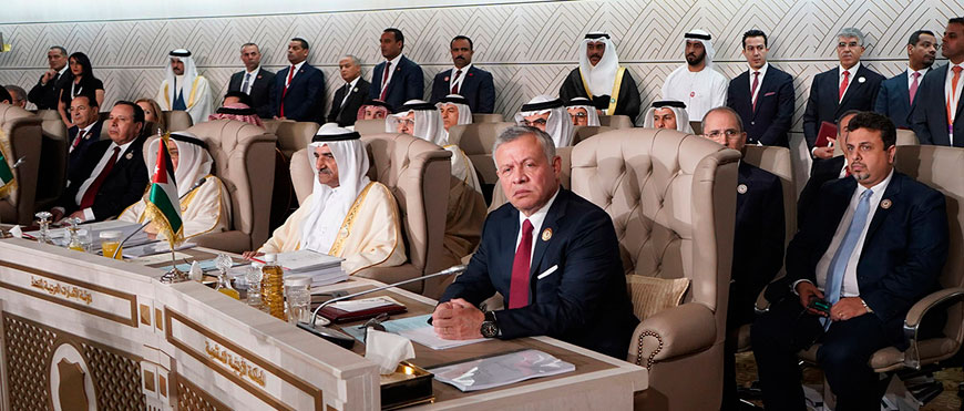 His Majesty King Abdullah heads the Jordanian delegation to the 30th ordinary session of the Arab summit in Tunis on Sunday (Photo courtesy of Royal Court)