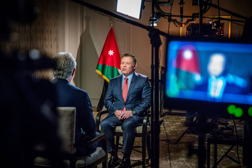 His Majesty King Abdullah speaks to CNN’s Wolf Blitzer in Washington this week (Photo courtesy of Royal Court)