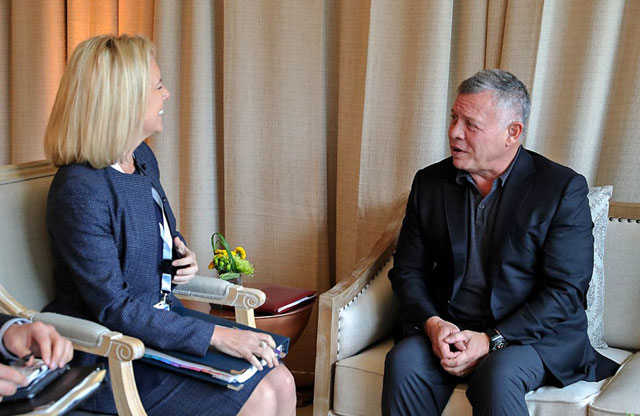   His Majesty King Abdullah meets with US Homeland Security Secretary Kirstjen Nielsen on the sidelines of Aqaba meetings in the US on Tuesday (Photo courtesy of Royal Court)