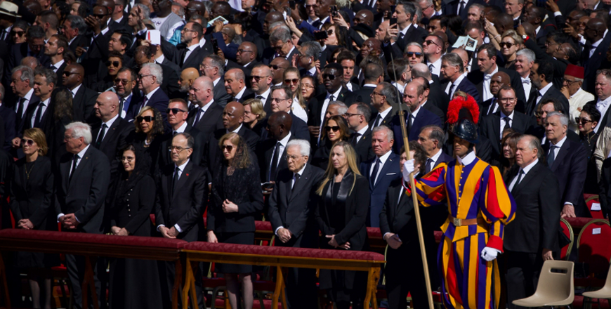 His Majesty King Abdullah, accompanied by Her Majesty Queen Rania, attended Pope Francis’ funeral on Saturday (Photo courtesy of Royal Court)