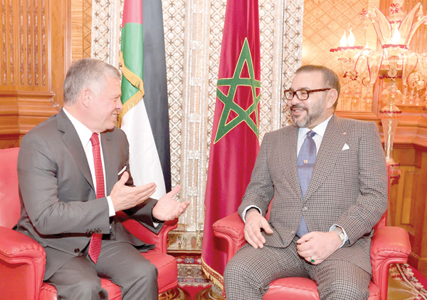 His Majesty King Abdullah meets with Moroccan King Mohammed VI in Casablanca on Thursday (Photo courtesy of Royal Court)