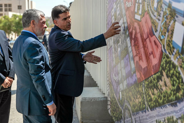 His Majesty King Abdullah visits the King Hussein Business Park and checks on the progress of its expansion project on Wednesday (Photo courtesy of Royal Court)