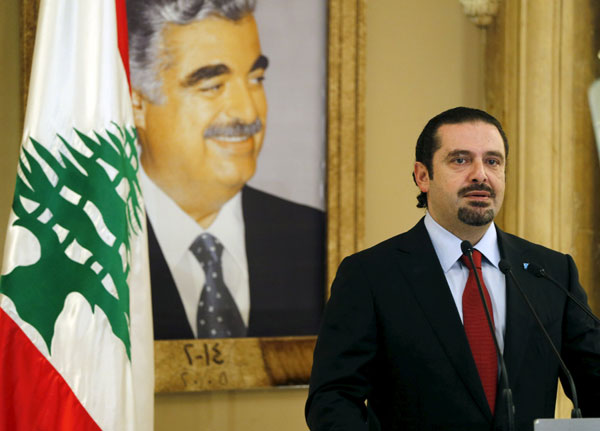 Lebanon’s former prime minister Saad Al Hariri speaks during a news conference in Beirut, Lebanon, on Monday (Reuters photo)
