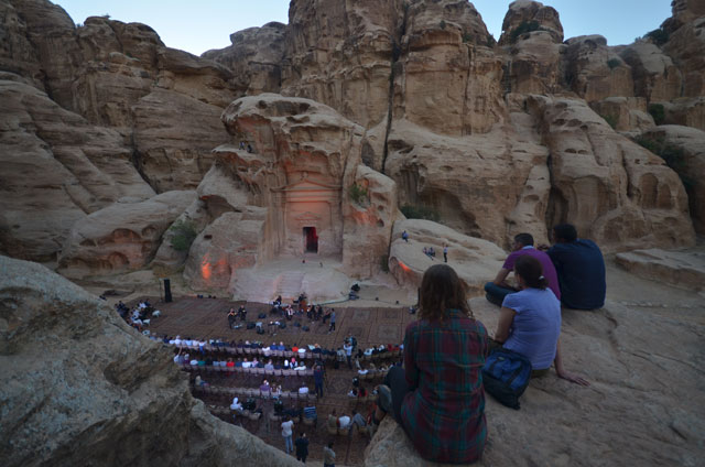 Viewers attend a musical performance at Little Petra in the Kingdom’s south on Saturday. Located some 8km north of the  rose-red city, Little Petra is most famous for its Siq Al Barid, a scaled-down version of the iconic Petra Treasury (Photo by Muath Freij)