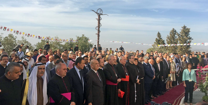 Religious leaders and visitors tour the site of the Moses Memorial on Mount Nebo on Saturday (Photo by Suzanna Goussous)