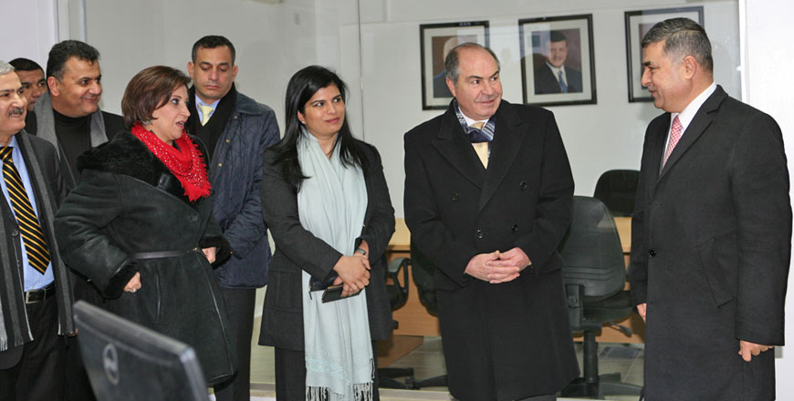 HRH Princess Sumaya and ICT Minister Majd Shweikeh accompany Prime Minister Hani Mulki on a tour of the governmental information centre affiliated with the National Information Technology Centre in Amman on Wednesday  (Petra photo)