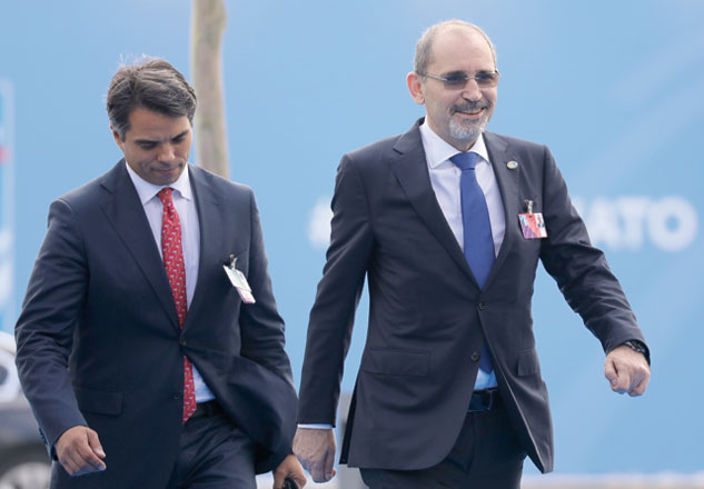 Foreign Minister Ayman Safadi (right) arrives to attend the North Atlantic Treaty Organisation summit in Brussels, deputising for His Majesty King Abdullah, on Thursday (AFP photo)