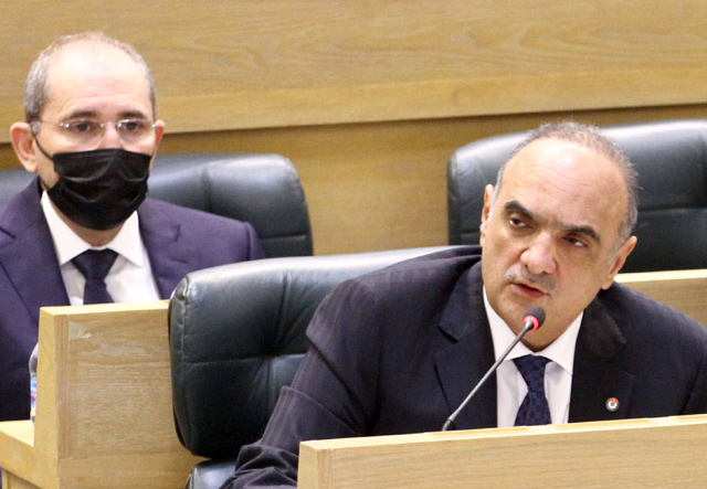 Prime Minister and Minister of Defence Bisher Al Khasawneh addresses the Lower House on Sunday (Photo by Hassan Tamimi)