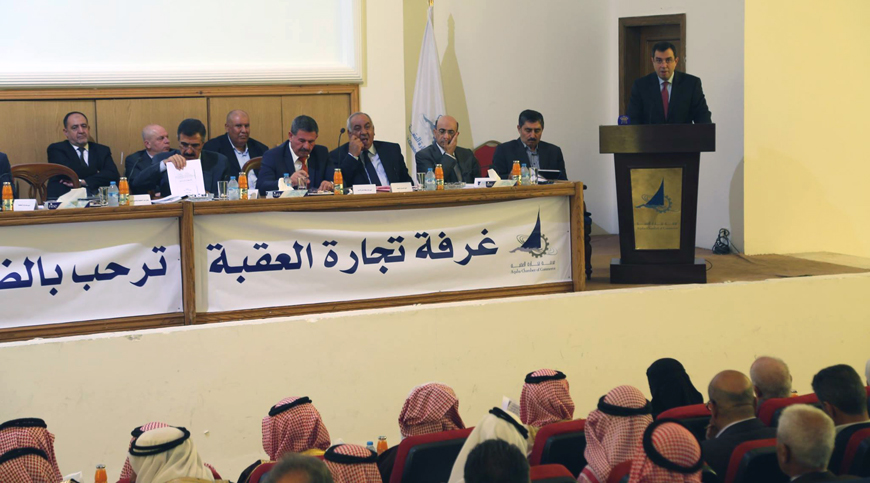 Planning and International Cooperation Minister Imad Fakhoury speaks at a meeting with representatives of Aqaba Governorate on Thursday (Photo courtesy of Planning and International Cooperation Ministry)