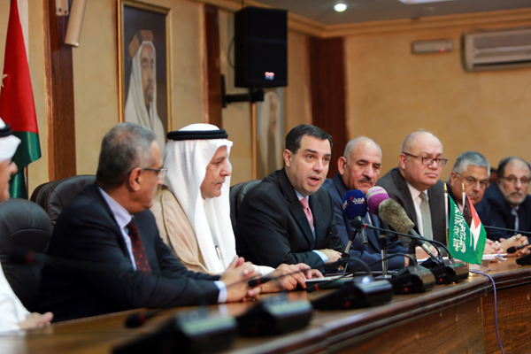 Minister of Planning and International Cooperation Imad Fakhoury and Youssef Bin Ibrahim Al Bassam, vice president and board member of the Saudi Fund for Development, attend a grant signing ceremony on Monday (Photo courtesy of Ministry of Planning and International Cooperation )