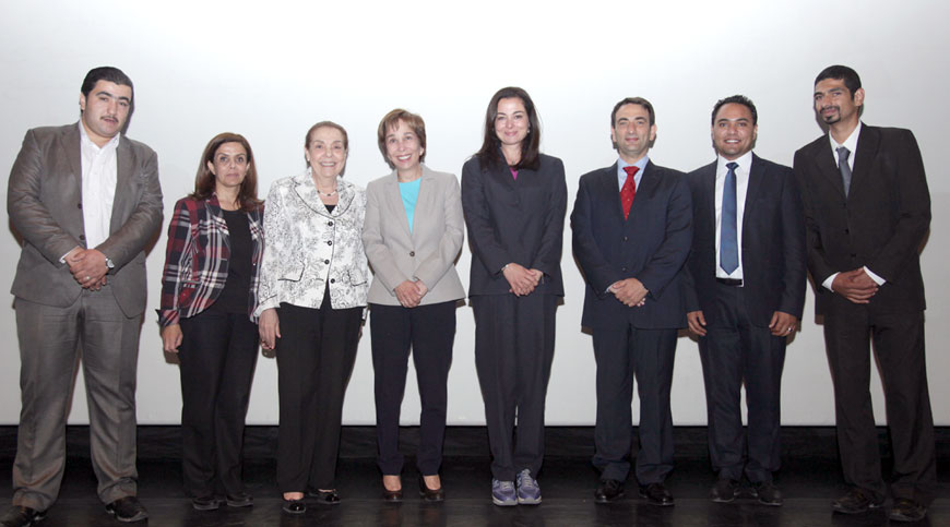 HRH Princess Basma and JOHUD Executive Director Farah Daghistani with winners of the 2015 Princess Basma Award for Human Development and Community Service on Wednesday (Petra photo)