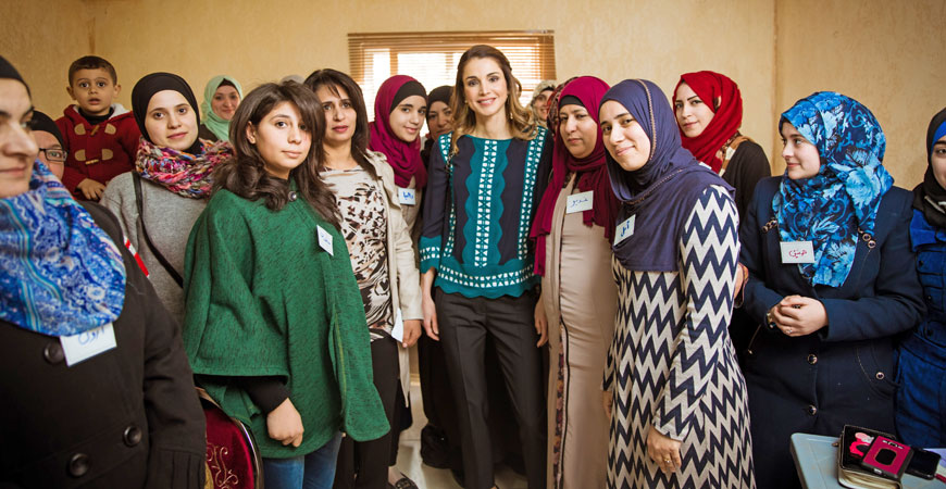 Her Majesty Queen Rania meets with residents of Hashemiyat Al Zarqa district on Monday (Photo courtesy of Royal Court)