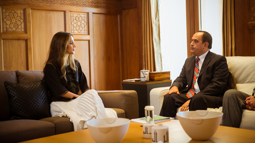 Her Majesty Queen Rania meets with APC Chairman Jamal Al Sarayrah on Wednesday (Photo courtesy of Royal Court)