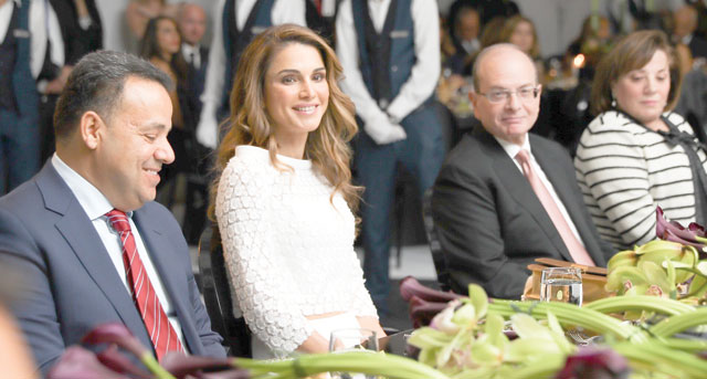 Her Majesty Queen Rania attends the Jordan River Foundation dinner gala in Amman on Sunday (Photo courtesy of Royal Court)