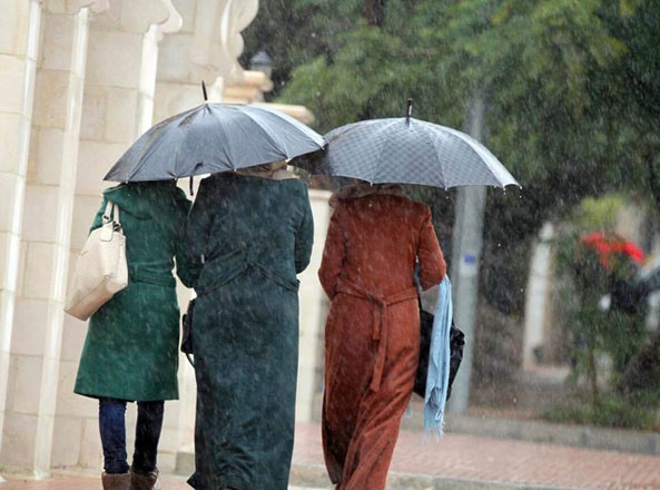 Pedestrians carry umbrellas under the rain in Amman on Tuesday (Photo by Osama Aqarbeh)
