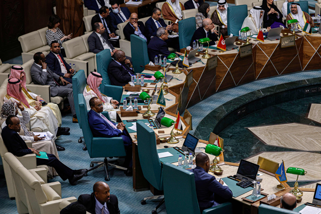 Syria's empty seat is photographed during an emergency meeting of Arab League foreign ministers in Cairo on Sunday (AFP photo)