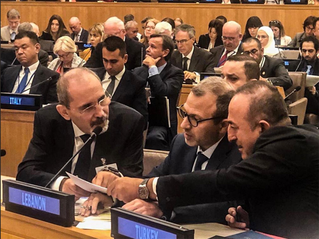   Foreign Minister Ayman Safadi participates in a meeting of neighbouring countries to Syria that host refugees, on the sidelines of the UN General Assembly, in New York on Wednesday (Photo courtesy of Foreign Ministry)