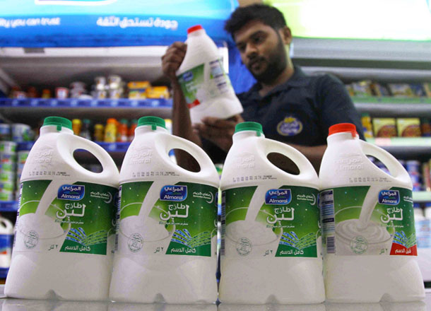 A man looks at a dairy product produced by Almarai at a grocery in Riyadh, Saudi Arabia, on June 2 (Reuters photo)