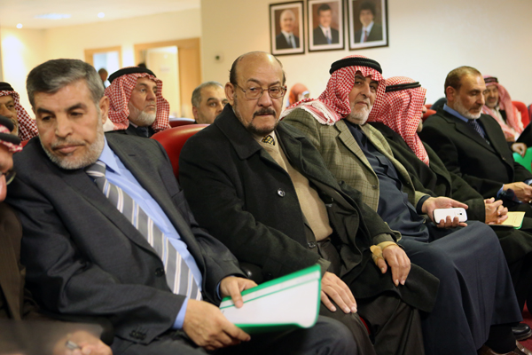 The overall leader of the Muslim Brotherhood Society, Abdul Majid Thneibat, (2nd left) and other members of the society participate in its elections on Friday  (Photo by Abdullah Ayoub)