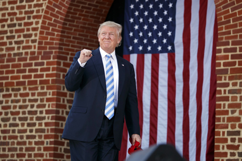 Republican presidential candidate Donald Trump arrives to speak at a campaign rally at Regent University in Virginia Beach, Virginia, on Saturday (AP photo)
