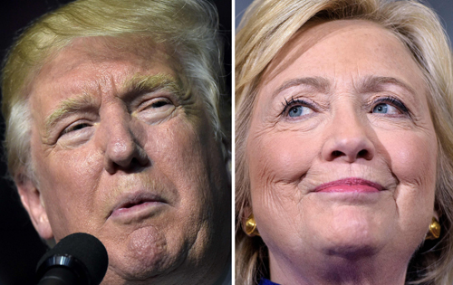 This file photo  shows a combination of images showing Republican presidential nominee Donald Trump in Roanoke, Virginia, on September 24 and Democratic presidential nominee Hillary Clinton on September 21 in Orlando, Florida (AFP photo)