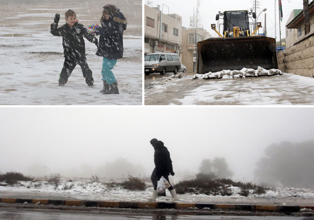 Scenes of snow across Amman on Saturday. Rain and light snow are expected for Sunday morning, but the weather will start to stabilise by the afternoon  (Photos by Osama Aqarbeh)