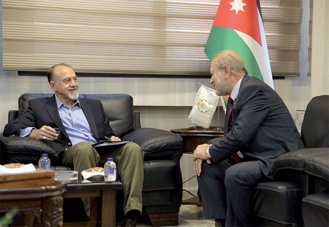 US Ambassador Henry T. Wooster meets with Irbid Mayor Nabil Kofahi on Monday in Irbid (Photo courtesy of US Embassy)