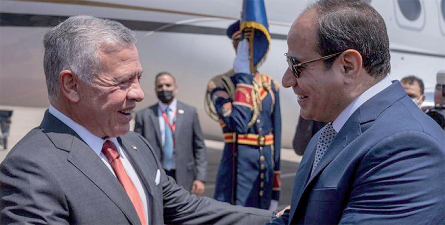 His Majesty King Abdullah and Egypt President Abdel Fattah El Sisi, stress in a phone call on Monday importance of maintaining close coordination to push for a Gaza ceasefire, the protection of civilians and the delivery of humanitarian aid (Royal Court file photo)